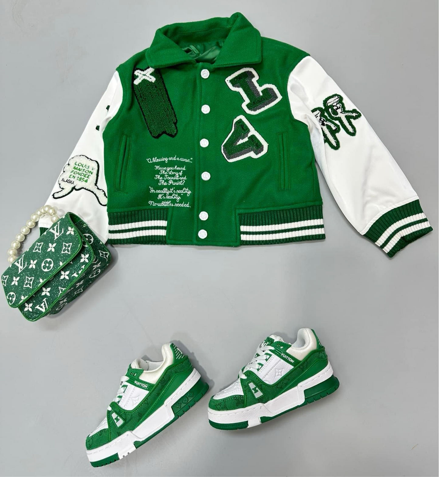 “El-Vee” Patch work letterman coat