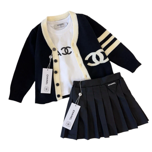 “CC” Cardigan skirt set